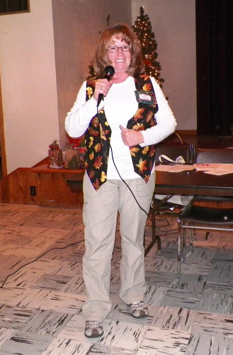 Carol L. shows a Holiday reversible vest.