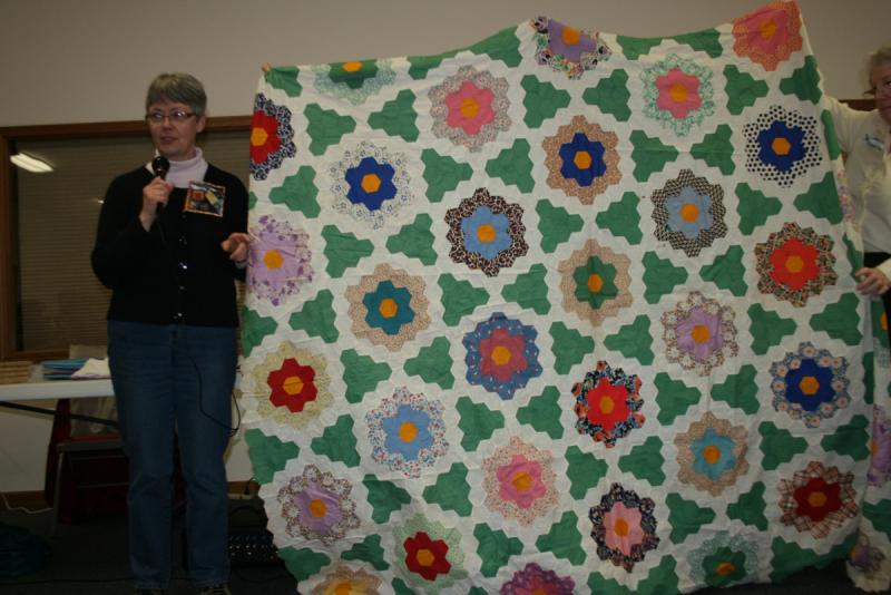 Carolyn's Grandmothers Flower Garden quilt top possibly made by her grandmother